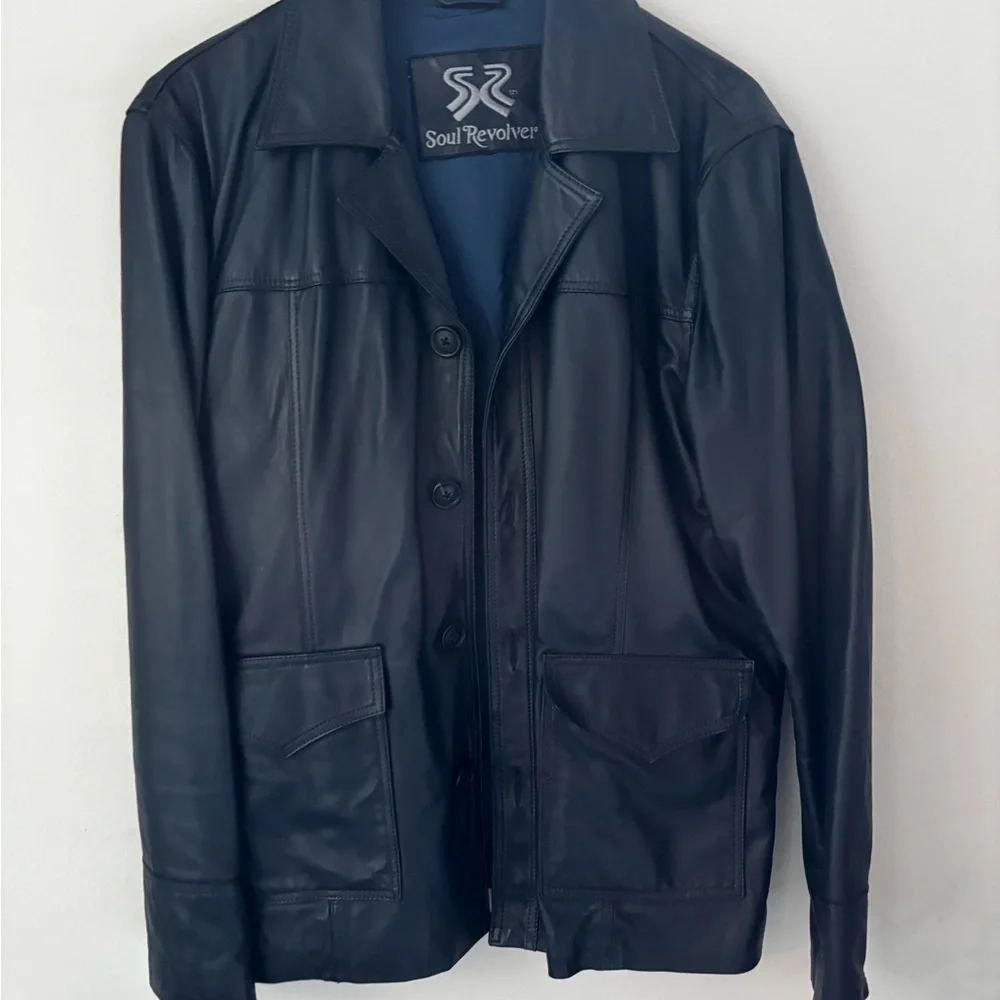 REVOLVE Dark Blue Leather Field Jacket - Picture 5 of 12
